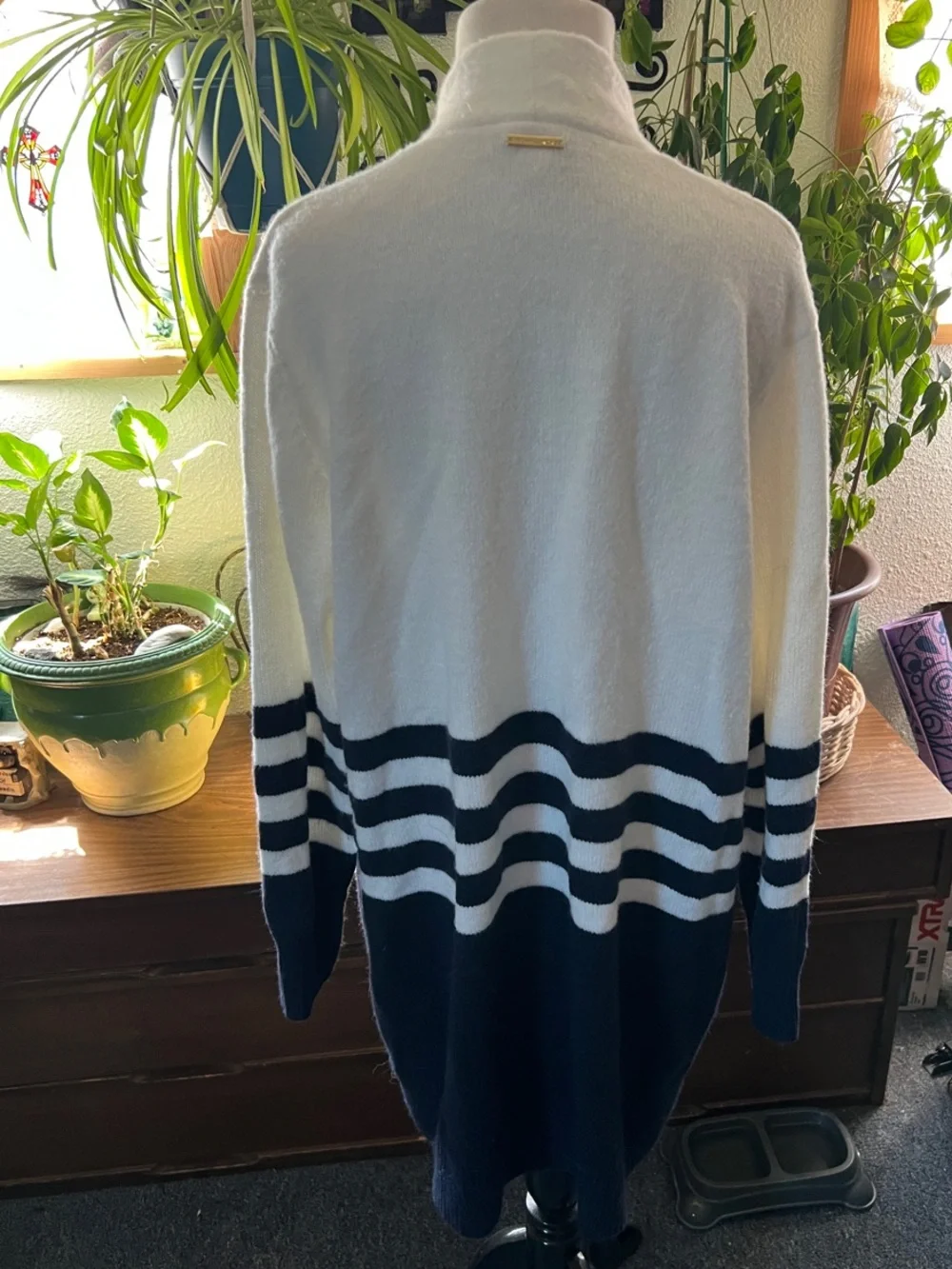 Michael Kors Cream & Navy Striped Open-Front Cardigan